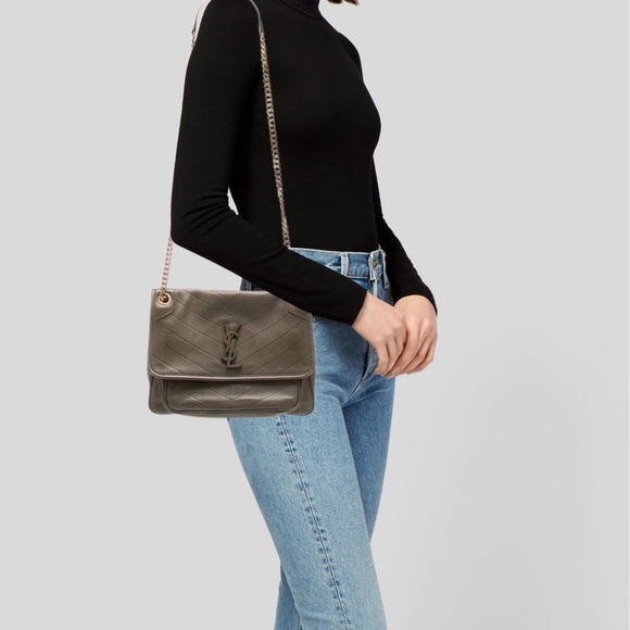 Yves Saint Laurent Gray Quilted Leather Shoulder Bag - Picture 1 of 10